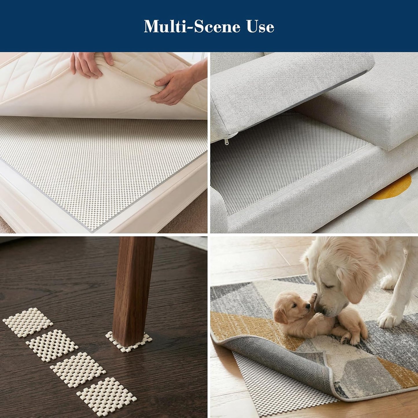 Veken Rug Gripper Pad - Non-Slip Cushion for Hardwood & Tile Floors | 2x3 Ft Anti-Skid Mat with 8 Pcs Rug Tape