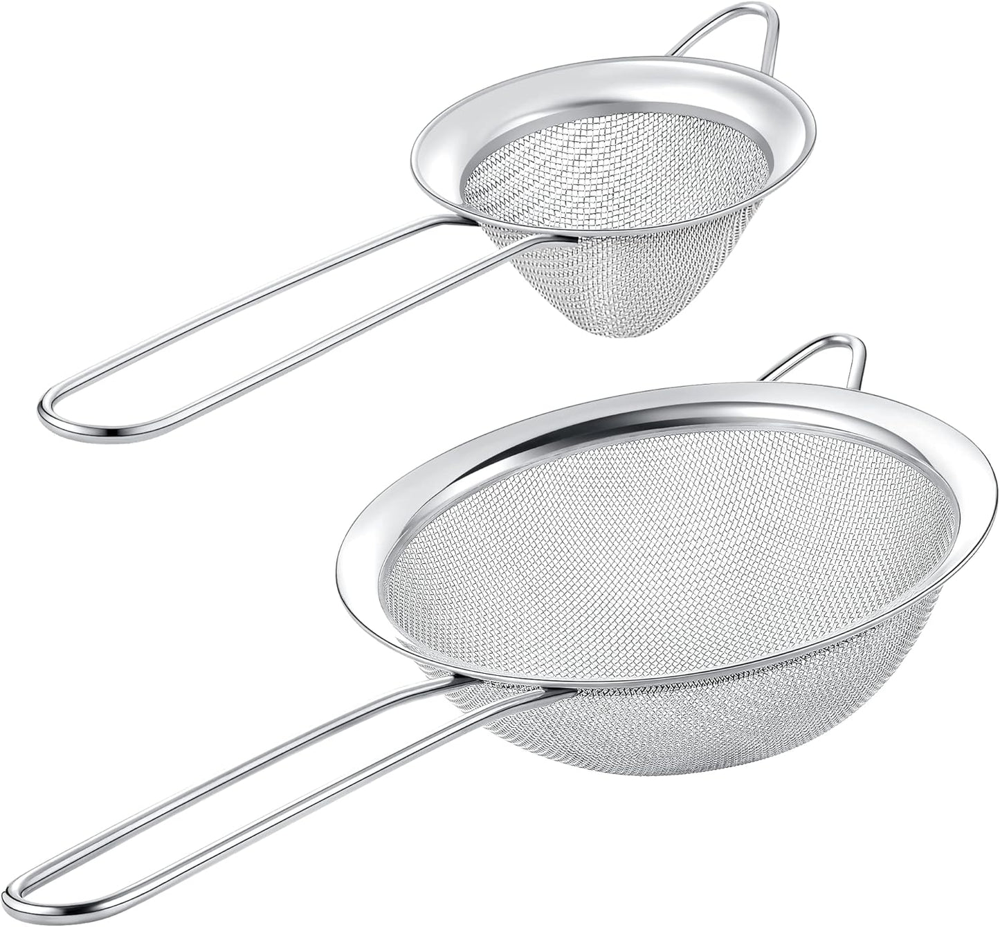 Stainless Steel Mesh Strainers Set by [Brand Name] - 5.5-Inch Round & 3.4-Inch Conical - Perfect for Sifting Pasta, Quinoa, Tea, and More