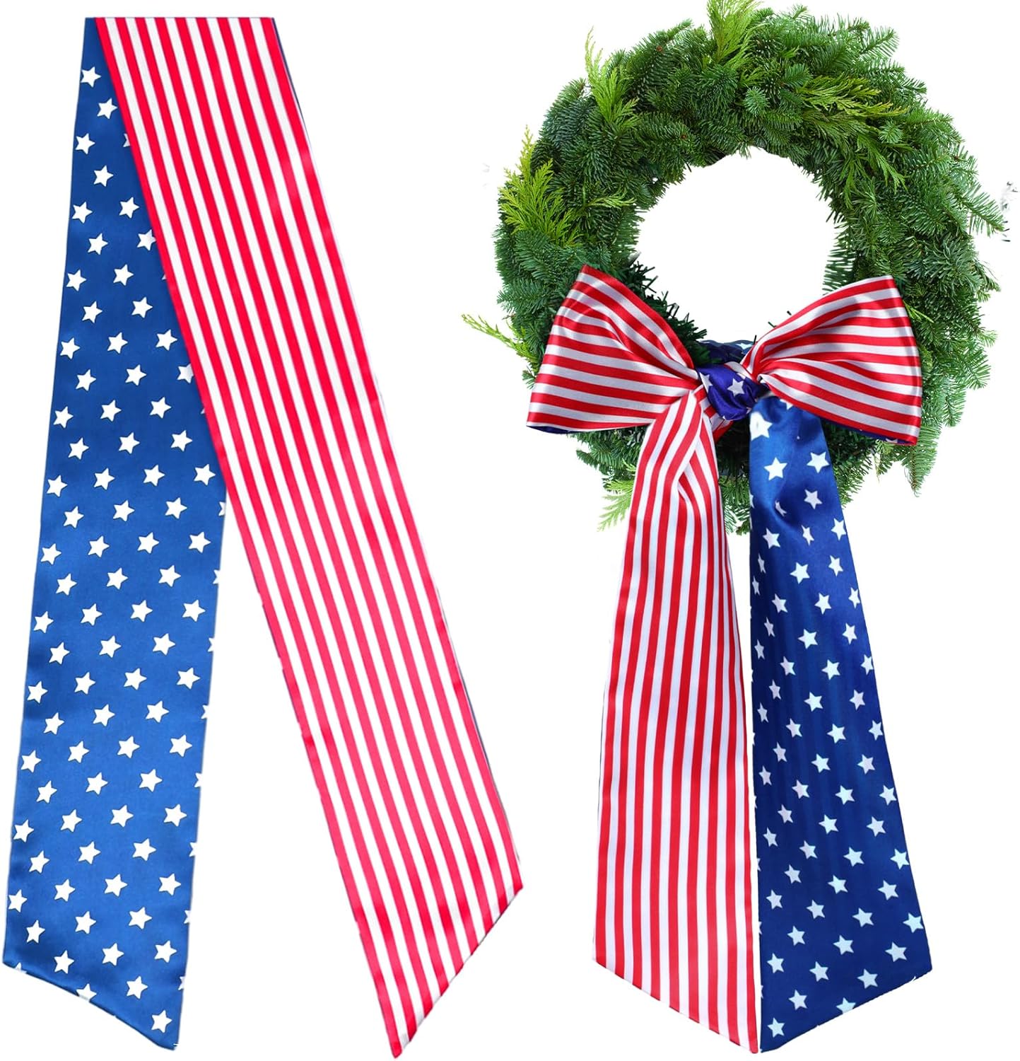 Skiennix 4th of July Patriotic Sash - Reversible Wreath Scarf for Festive Outdoor Decor | 2 Pcs