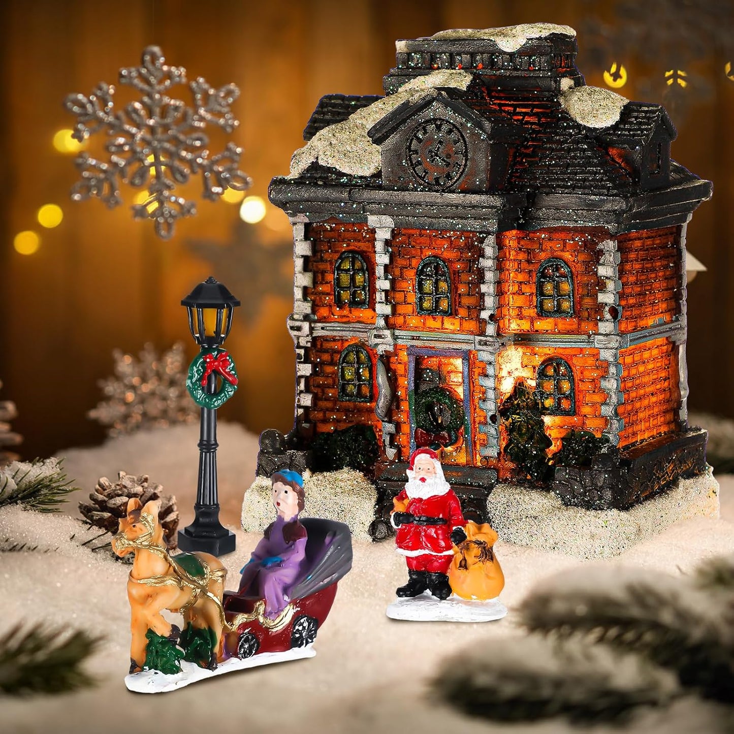 Wettarn 26 Pcs LED Christmas Village House Set - Lighted Figurines for Festive Home Decor