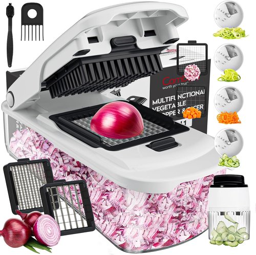 Cambom Vegetable Chopper - Multifunctional Food Dicer with 8 Blades & Container for Easy Prep