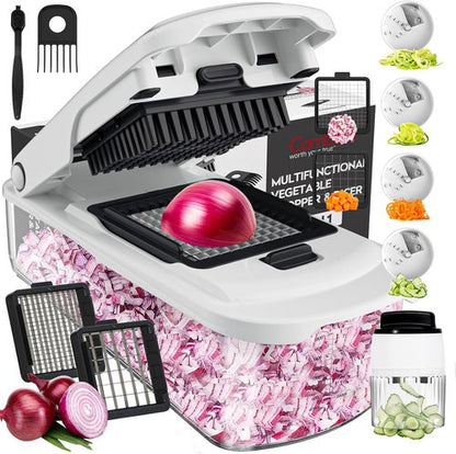 Cambom Vegetable Chopper - Multifunctional Food Dicer with 8 Blades & Container for Easy Prep