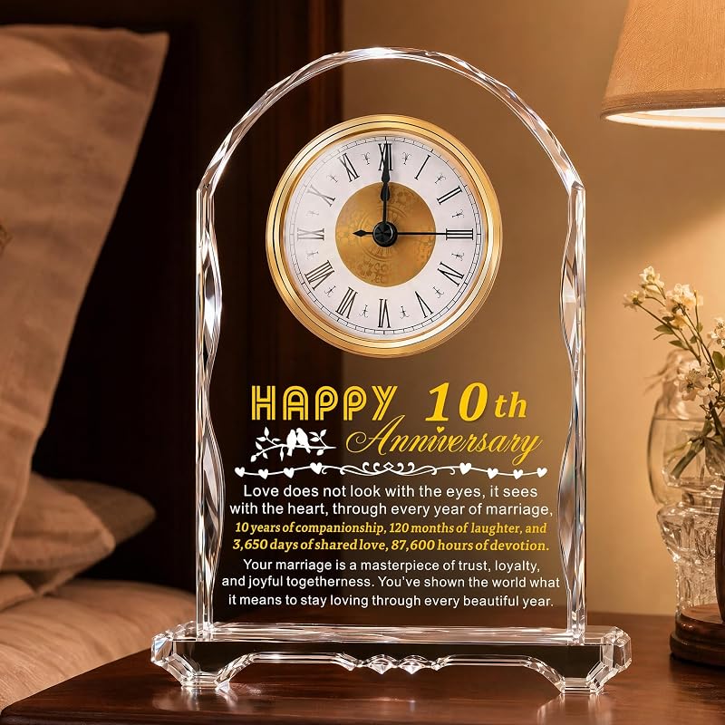 10th Anniversary Crystal Clock Gift for Wife, Husband, or Couple - Variation: 10th Wedding Anniversary