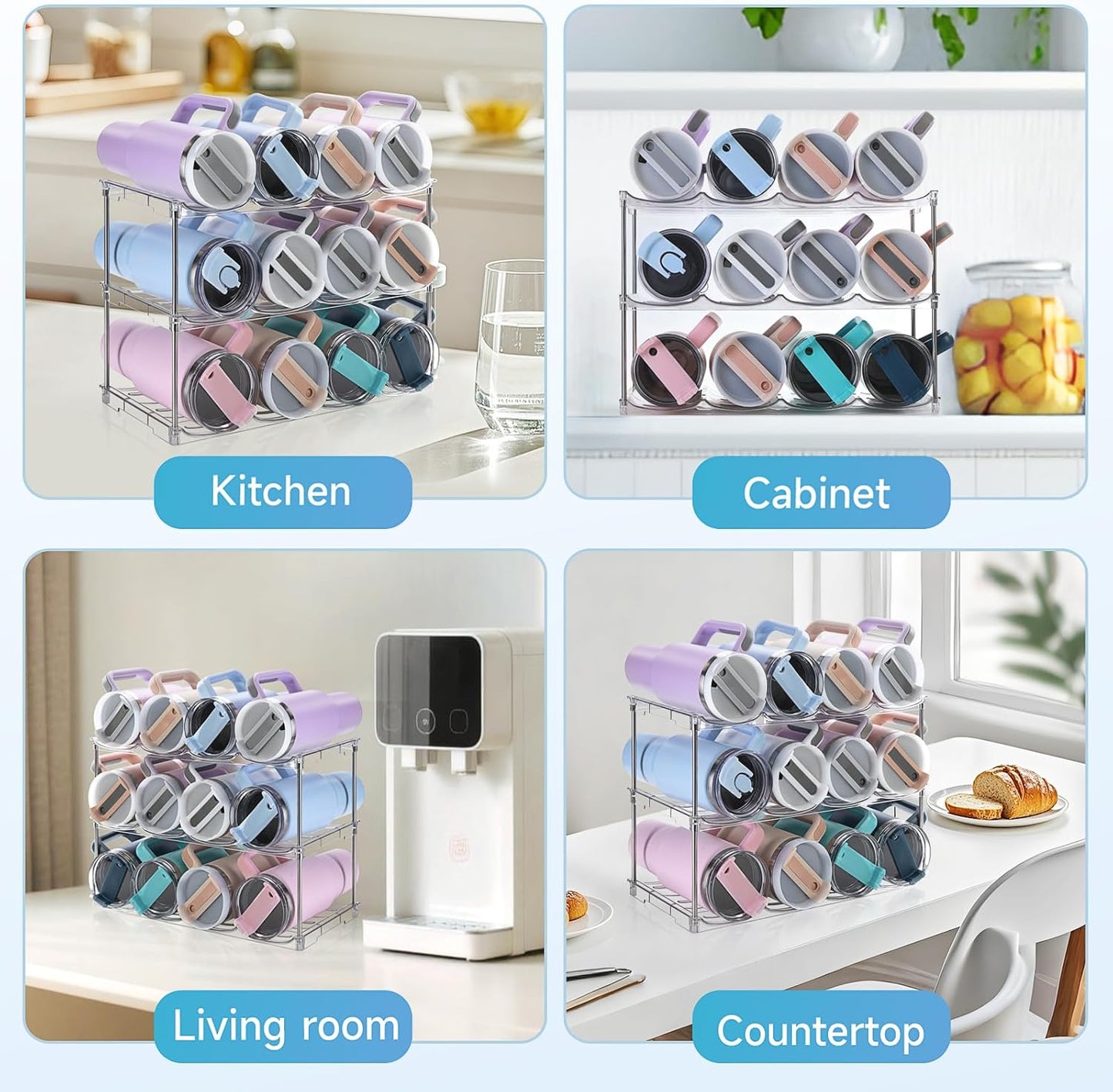 Stanley Water Bottle Organizer - Stackable Holder Rack for 40 oz Tumblers | 3-Pack Kitchen Storage Solution