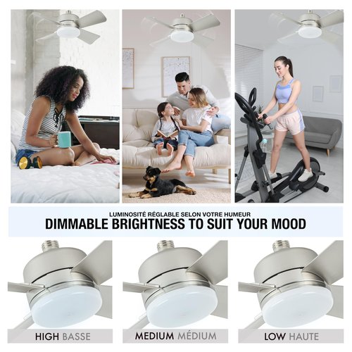 Bell+Howell Socket Breeze Cool Light Deluxe Silver – Ceiling Fans with LED Lights and Remote Control, Replacement for Lightbulb - Bedroom, Kitchen, Living Room,1000 Lumens / 5000 Kelvins