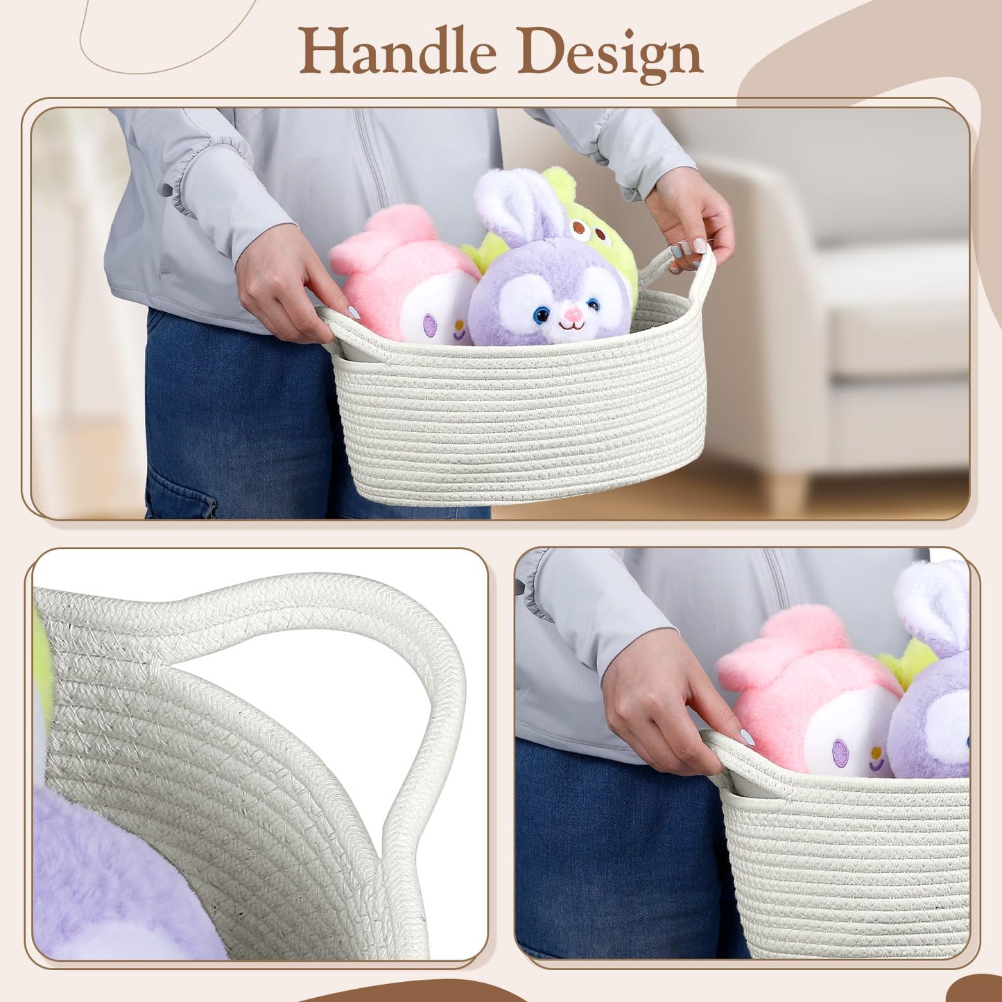 Yzawotk Woven Storage Basket with Handle, Cute Gifts Basket for Nursery, Empty Gift Decorative Organizer for Birthday Baby Toy Pet Baskets 13.77'' x 8.66 '' x 6 ,Pink
