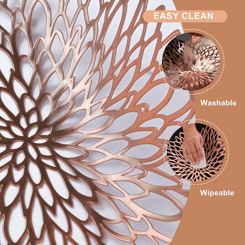 Rose Gold Placemats Set of 6 — 15" Round Metallic Vinyl Table Mats for Weddings & Events (Variation: Rose Gold+6)