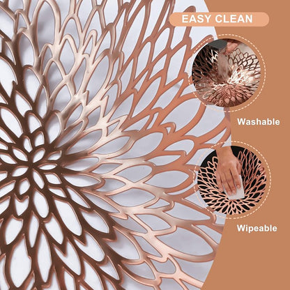 Rose Gold Placemats Set of 6 — 15" Round Metallic Vinyl Table Mats for Weddings & Events (Variation: Rose Gold+6)