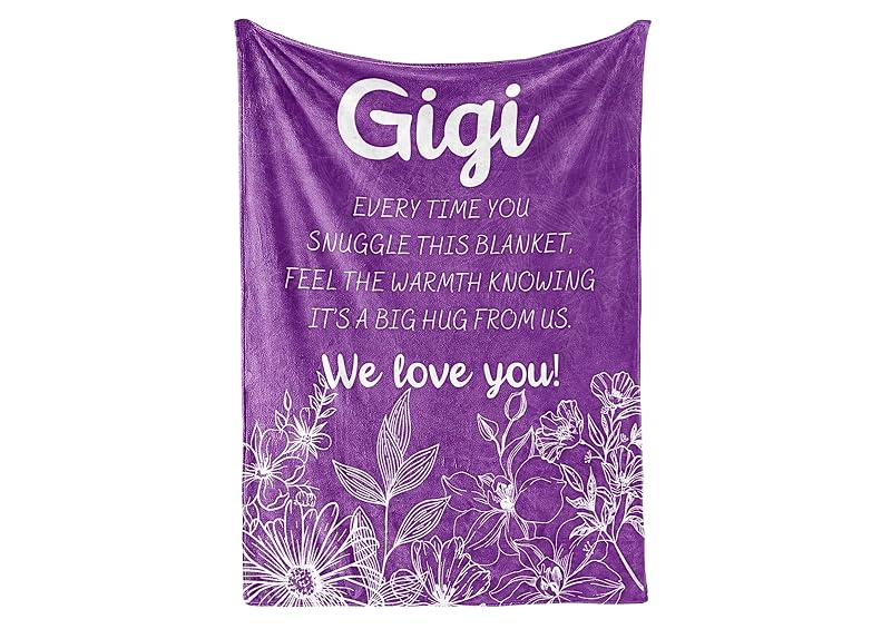 Gigi Gifts Flannel Throw Blanket 50x65 in with Purple Flowers - 300gsm Cozy Gift for Grandma