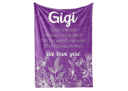 Gigi Gifts Flannel Throw Blanket 50x65 in with Purple Flowers - 300gsm Cozy Gift for Grandma