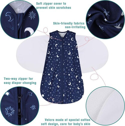BSTOPPT Newborn Sleep Sack - 3-Way Adjustable Swaddle Blanket for 3-6 Months | 100% Rayon Cotton, Clouds & Starry Sky