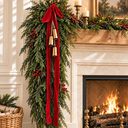 Giant Burgundy Velvet Christmas Bow Ornaments Set of 4 with Long Tails