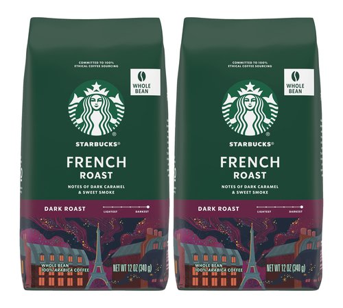 Starbucks French Roast, Dark Roast Coffee - Whole Bean, 100% Arabica Coffee - 12 OZ (Pack of 2)