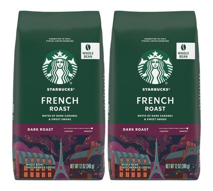 Starbucks French Roast, Dark Roast Coffee - Whole Bean, 100% Arabica Coffee - 12 OZ (Pack of 2)