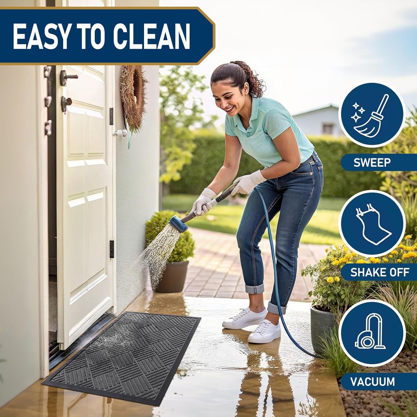 Smiry Heavy-Duty Outdoor Doormat - Non-Slip Natural Rubber, Easy Clean, 29.5x17 Inches | Grey