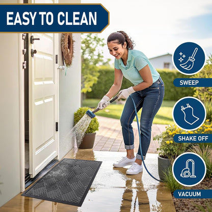 Smiry Heavy-Duty Outdoor Doormat - Non-Slip Natural Rubber, Easy Clean, 29.5x17 Inches | Grey