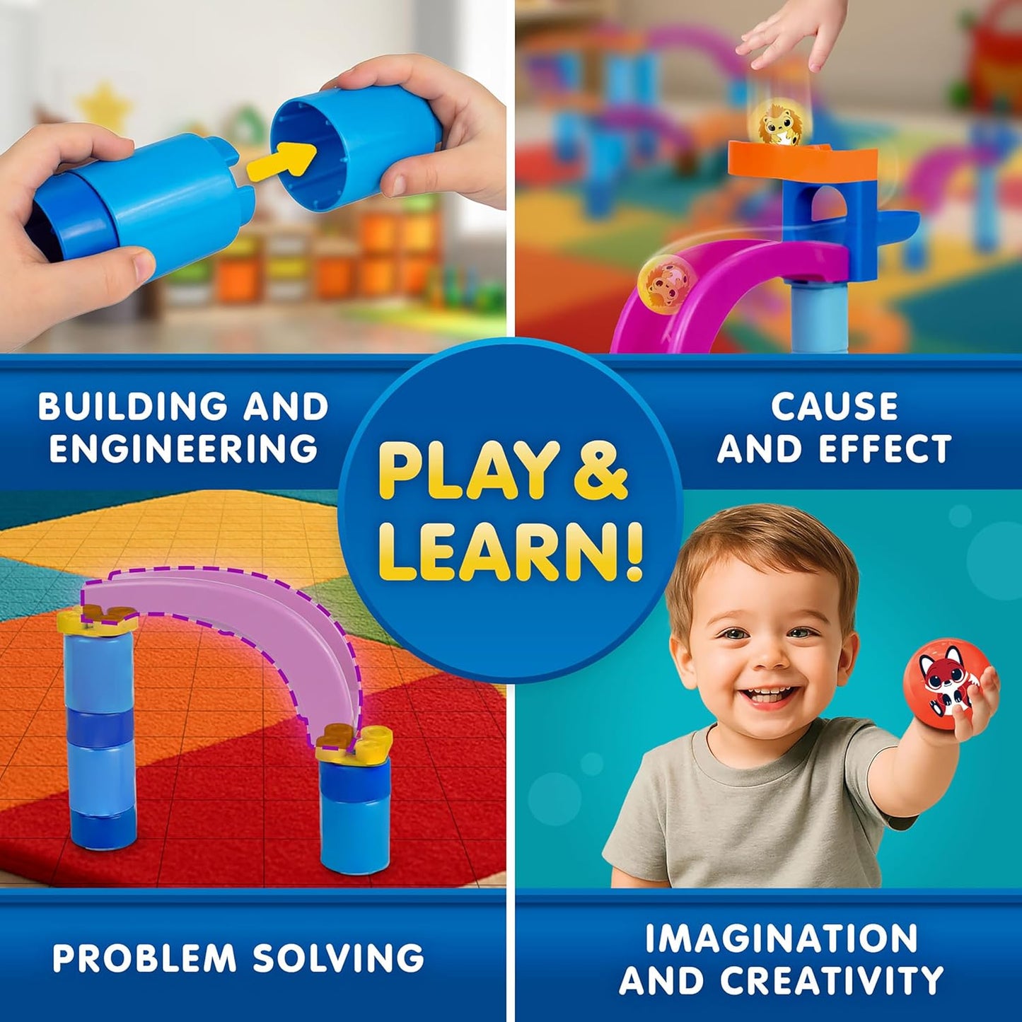 National Geographic Kids Jumbo Marble Run - 35-Piece Buildable Ball Drop Toy for Toddlers & Preschoolers