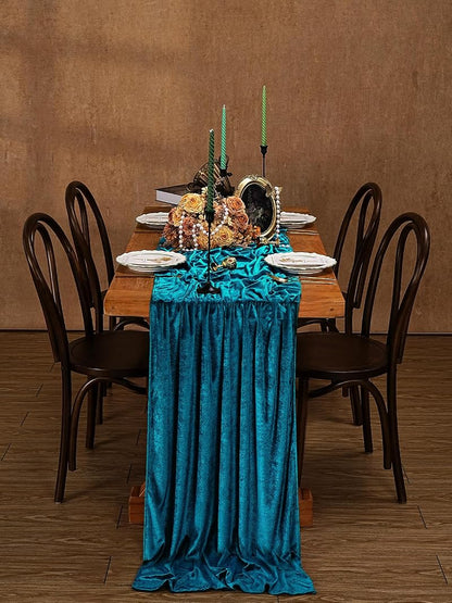 Peacock Blue Velvet Table Runner 20x120 Inches - 2-Pack, Luxury Wedding Decor (Variation: Peacock Blue+20"x120"-2pcs)