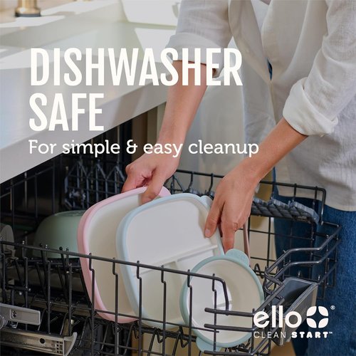 Ello Clean Start Toddler Plates - BPA-Free Ceramic with Silicone Sleeve | 2 Pack in Dewdrop & Grayed Jade