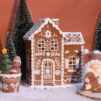 Sheaifun Gingerbread House Decor - Indoor Resin Christmas Decoration with LED Lights | 9 x 5 x 10.2 Inch