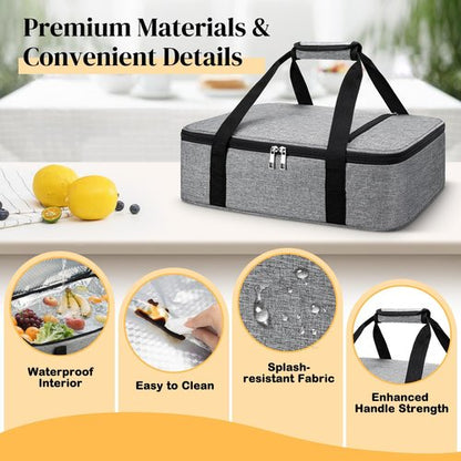 Coobiiya Insulated Casserole Carrier - Keeps Food Hot or Cold | Portable Tote for 9" x 13" Dishes - Grey