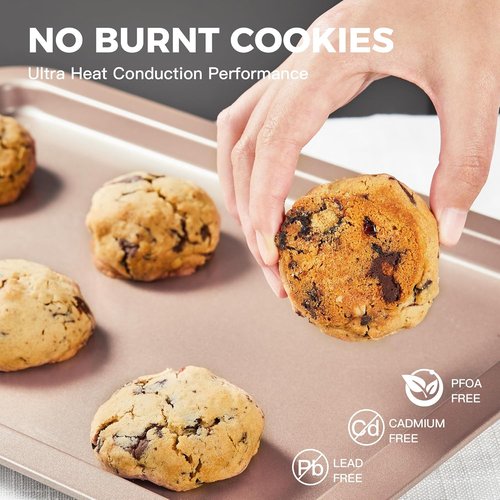 HONGBAKE Nonstick Cookie Sheets Set - Premium Baking Trays with Wider Grips | 3 Pack Half/Jelly Roll/Quarter