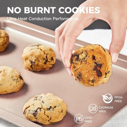 HONGBAKE Nonstick Cookie Sheets Set - Premium Baking Trays with Wider Grips | 3 Pack Half/Jelly Roll/Quarter