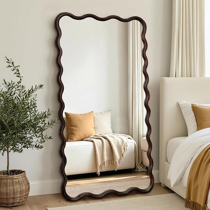 AMOISE Full Length Mirror 56x28 in - Brown Boho Wavy Floor Mirror