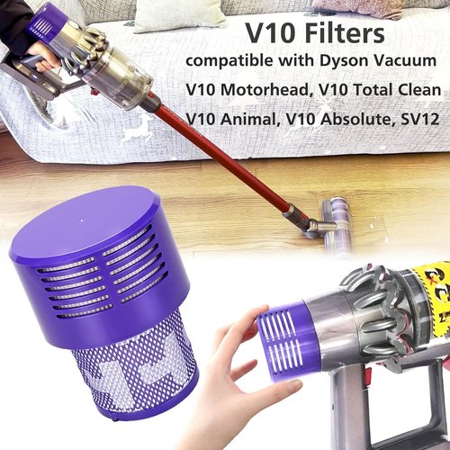 Dyson V10 Replacement Filters - 3 Pack with Clean Brush for V10 Cyclone Series | Compatible with Absolute, Animal, Total Clean