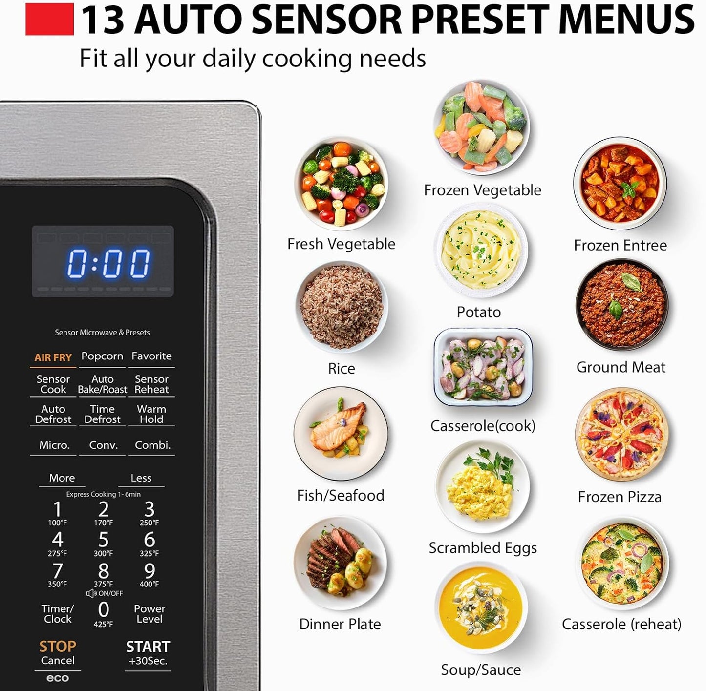 Toshiba Air Fryer Combo - 4-in-1 Countertop Microwave Oven with Smart Sensor & Convection | 1.5 Cu Ft, Black