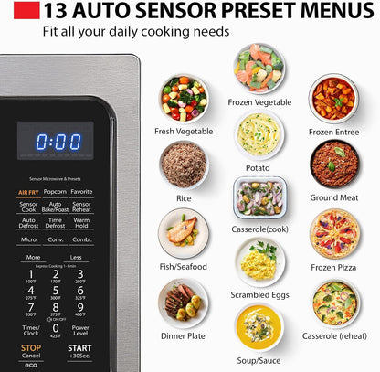 Toshiba Air Fryer Combo - 4-in-1 Countertop Microwave Oven with Smart Sensor & Convection | 1.5 Cu Ft, Black