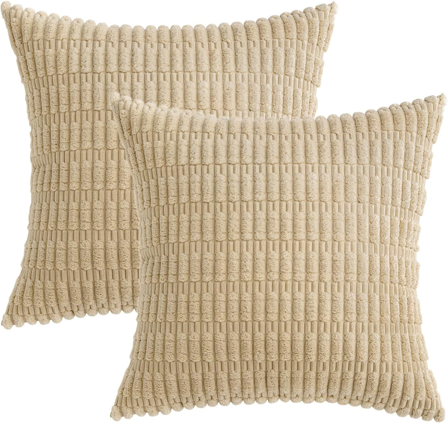 MIULEE Corduroy Throw Pillow Covers - Soft Boho Striped Design | 16x16 Inch Tan for Modern Farmhouse Decor