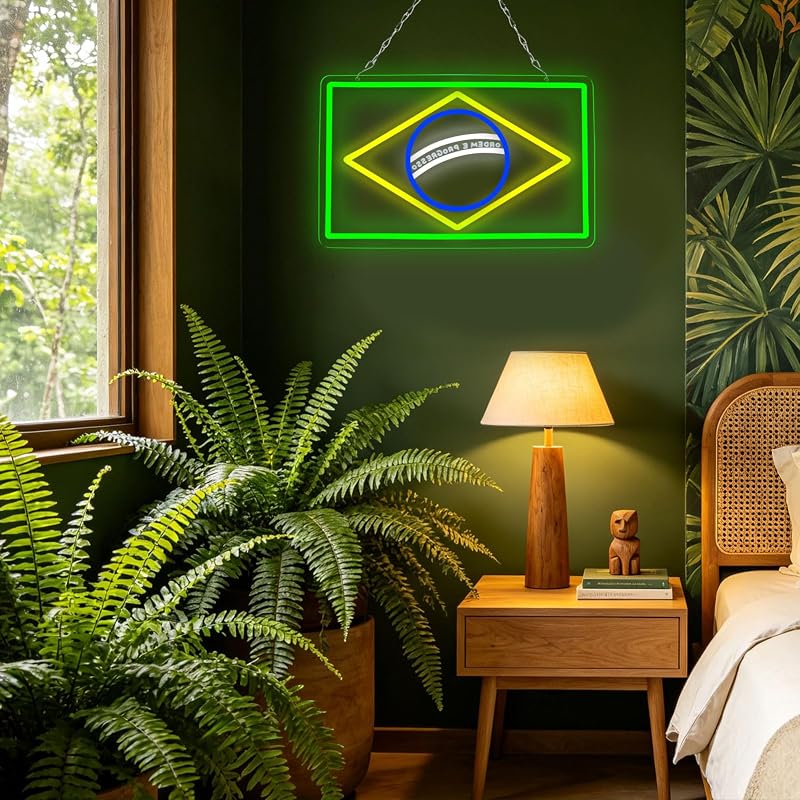 Brazil Flag Neon Sign - Dimmable LED Wall Light for Man Caves, Bedrooms & Garages