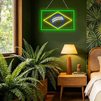 Brazil Flag Neon Sign - Dimmable LED Wall Light for Man Caves, Bedrooms & Garages