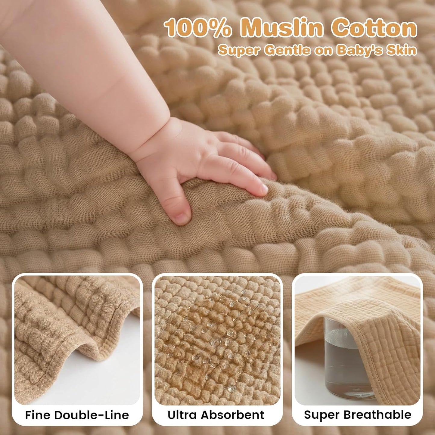 Skiennix Hooded Baby Bath Towels - Soft 100% Muslin Cotton, 6-Layer Absorbent, 32x32 Inch, Unisex 2 Pack