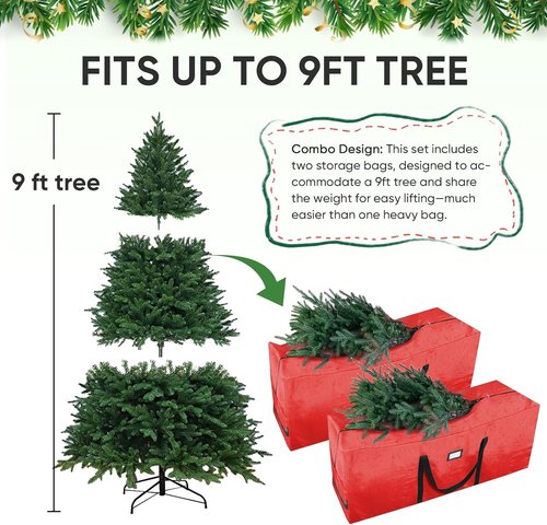 BALEINE Christmas Tree Storage Bag - Heavy Duty 9 ft Extra Large with Reinforced Handles & Dual Zippers | Grey, 2PK Combo