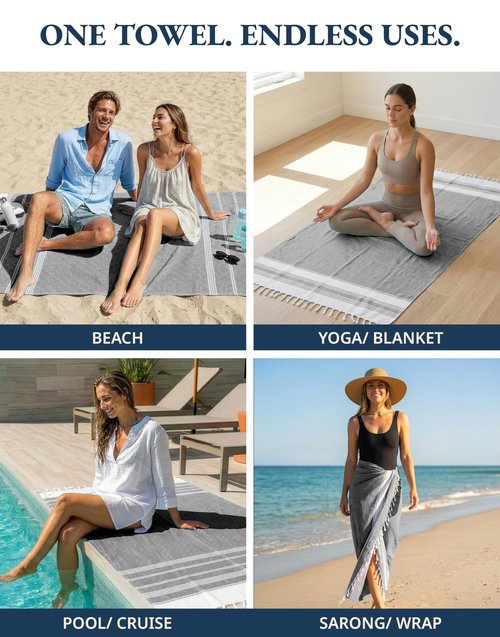 LANE LINEN Beach Towel, 2 Pack Beach Towels Oversized, 39"x71", Quick Dry Pool Towels for Adults, Absorbent Sandproof, Lightweight Travel Beach Towel - Ebony