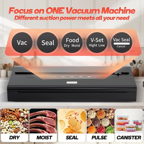 **Regine Switzerland Vacuum Sealer Machine - 85Kpa Food Preservation with Built-In Cutter & Starter Kit**