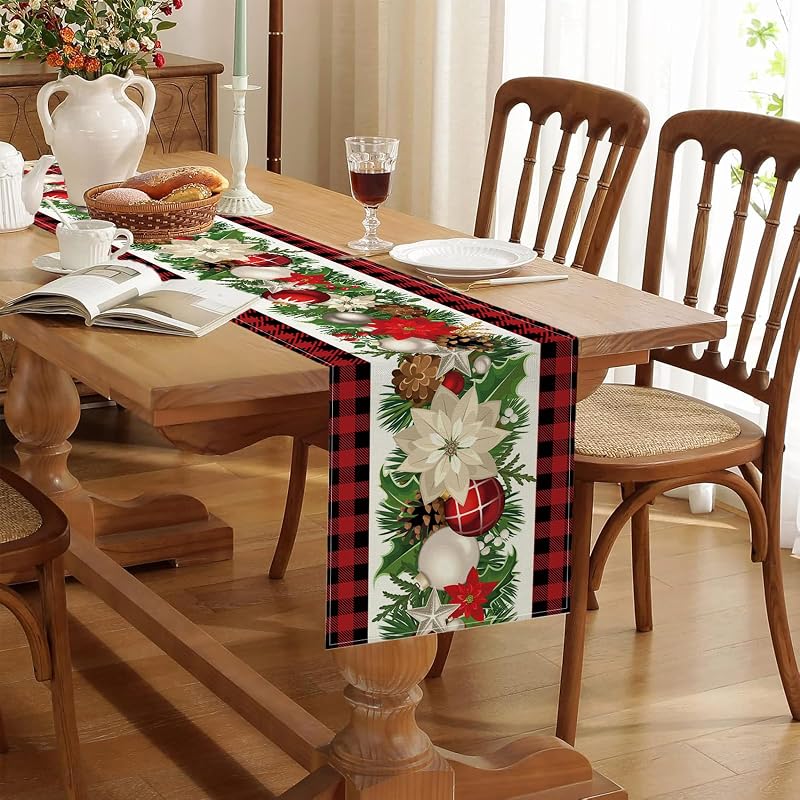 Red and Black Buffalo Check Christmas Table Runner 13 x 72 Inch - Variation: Christmas002