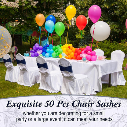 Moukeren Spandex Chair Sashes - 50 Pcs Elastic Ties for Weddings & Events | Navy Blue