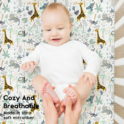 Yoofoss Baby Crib Sheets for Boys Girls, Fitted Crib Sheet 2 Pack for Standard Crib and Toddler Mattress, Super Soft Microfiber Baby Sheet 28x52x8in Green + Giraffe