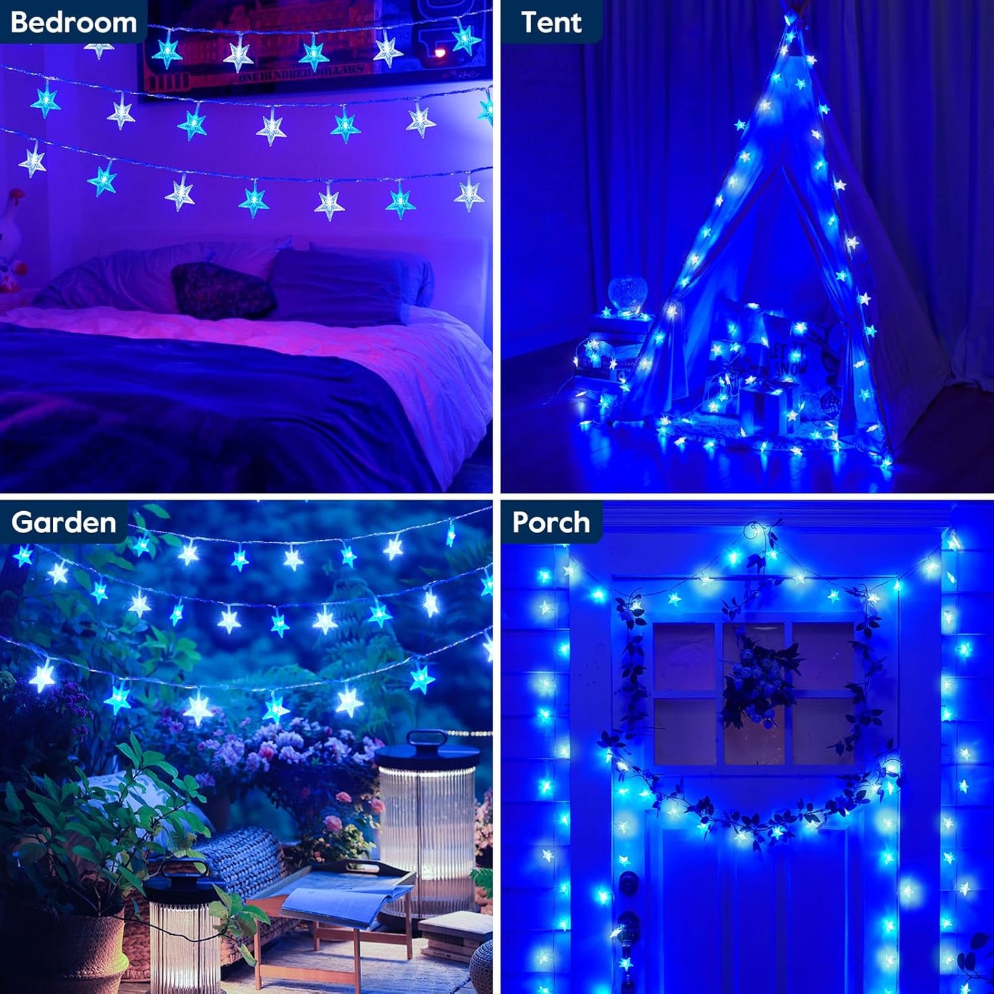 Minetom 33 ft Blue and White Star String Lights - 100 LED Fairy Lights with Remote, Timer & 8 Modes