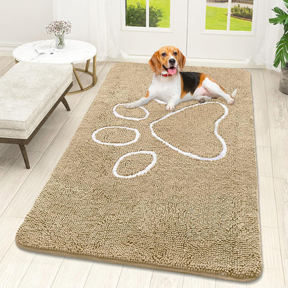 OLANLY Dog Door Mat - Absorbent Non-Slip Muddy Paws Doormat | Quick Dry Chenille, 59x32, Beige
