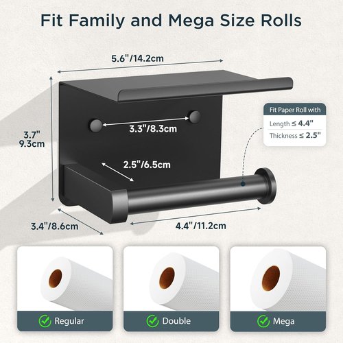 FORIOUS Toilet Paper Holder - Rustproof Stainless Steel with Shelf | Wall Mount, Adhesive or Screw