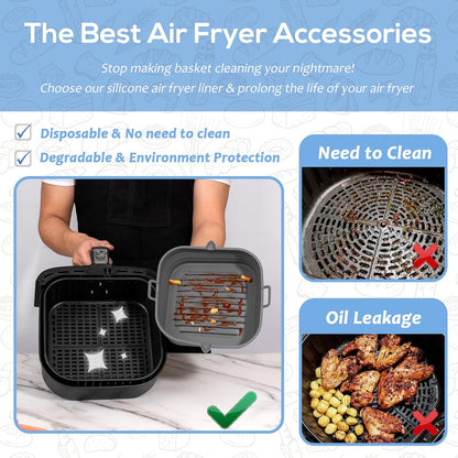 Silicone Air Fryer Liners - Reusable Collapsible Basket for Easy Cleaning | Fits 5.8 to 8 Qt Ovens, 8.5 Inch