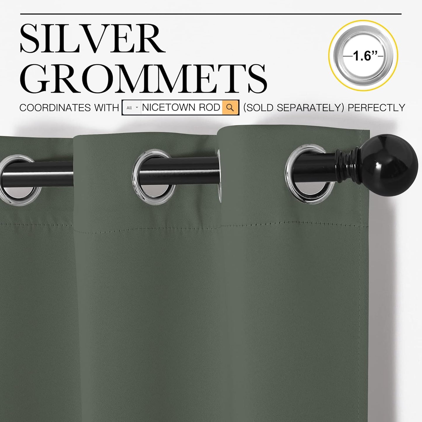 NICETOWN Blackout Curtain Panels - Thermal Insulated Grommet Top Drapes for Bedroom | 2 Panels, Dark Mallard, W34 x L45-Inch