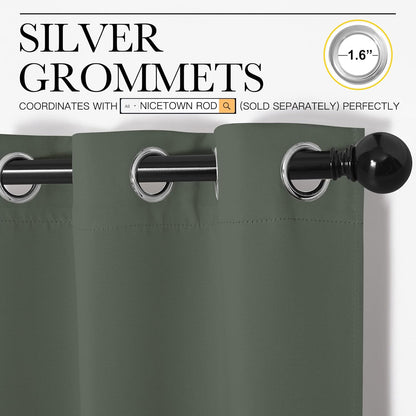 NICETOWN Blackout Curtain Panels - Thermal Insulated Grommet Top Drapes for Bedroom | 2 Panels, Dark Mallard, W34 x L45-Inch