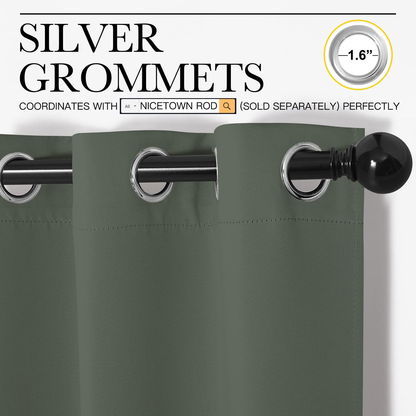 NICETOWN Thermal Insulated Curtains Blackout Draperies, Window Treatment Solid Grommet Room Darkening Drape Panels for Bedroom (Dark Mallard, Set of 2, 55 by 68 inches Long)