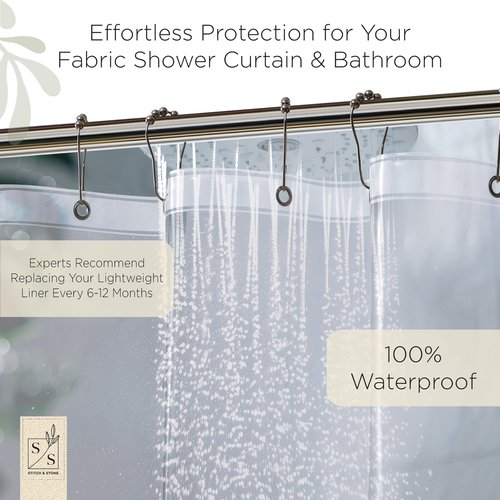 Stitch & Stone Shower Curtain Liner, Premium Medium Weight Durable Waterproof 6g PEVA for Bathroom with Weighted Magnets, Standard Size 72" x 72", Clear 1 Pack