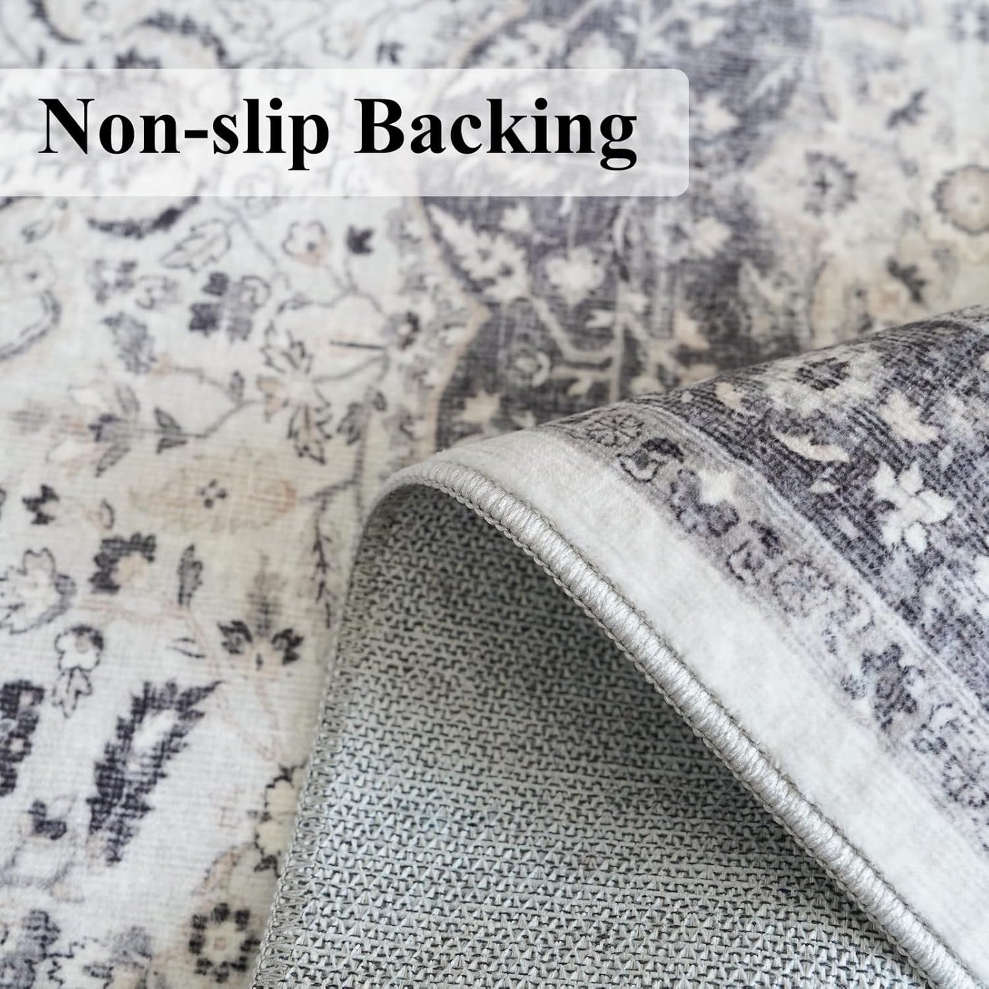 Regine Switzerland Washable 2x3 Entryway Area Rug - Vintage Soft Thin Non-Slip Carpet in Grey